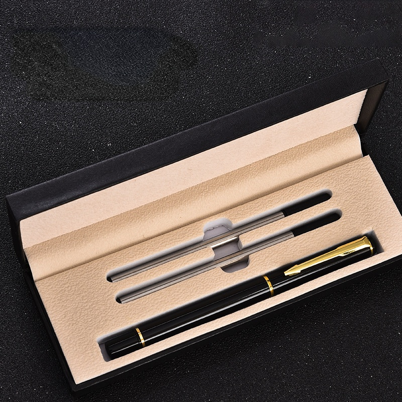 Caixa de presente embalagem luxo metal canetas esferográficas escola negócios escritório assinatura rolo caneta escrita estudante artigos de papelaria suprimentos: Azul