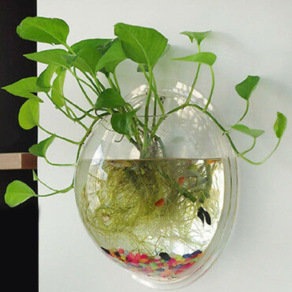 Soporte de pared acrílico para acuario, pecera con pez colgante, maceta redonda para flores, decoración de pared para el hogar
