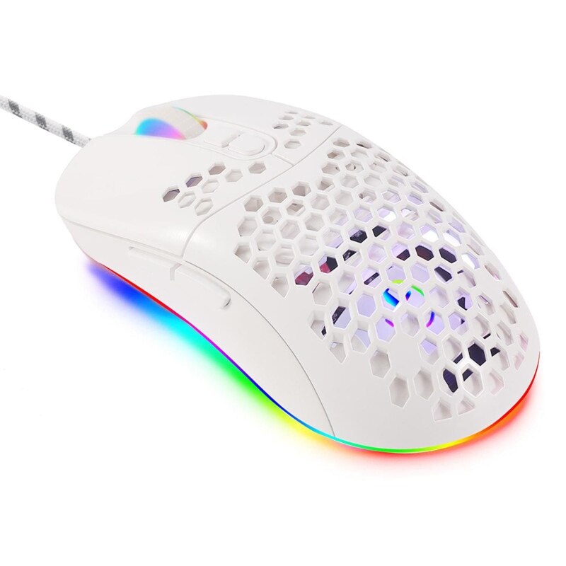 7200DPI USB Wired Mouse Optical Gaming Honeycomb Shell Mice RGB LED Backlight: White USB