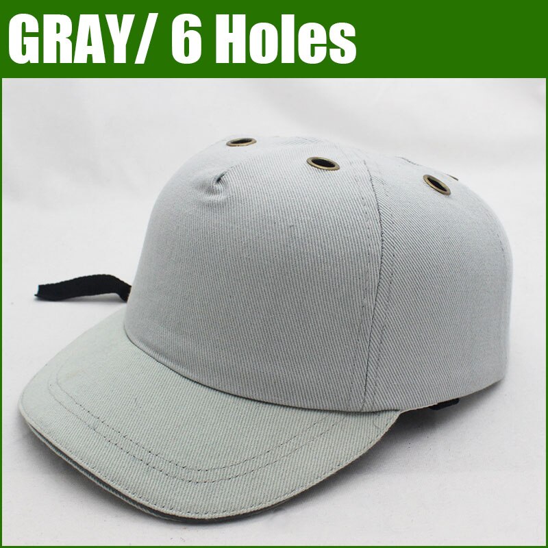 Arbejdssikkerhedshjelm bump cap med 6 huller baseball hat stil beskyttende sikkerhed hard hat til rytter site slid hovedbeskyttelse abs: 6 huller-grå