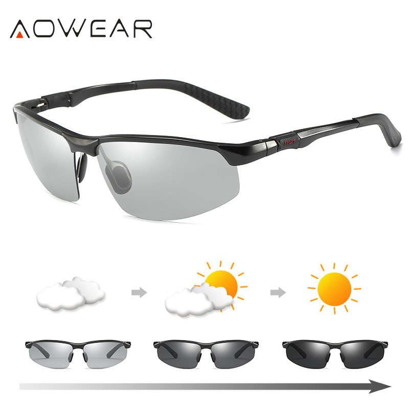 AOWEAR Photochromic Sunglasses Men Polarized Chameleon Glasses Male Change Color Sun Glasses HD Day Night Vision Driving Eyewear