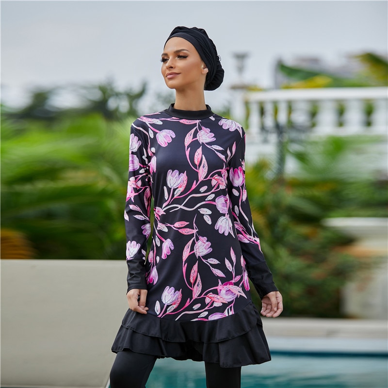 Burkini, langer muslimischer badeanzug für frauen, 3 -teilig, abaya, dubai, arabische damenbadeanzüge, türkei, maillots de bains, muslims ensemble  f2966