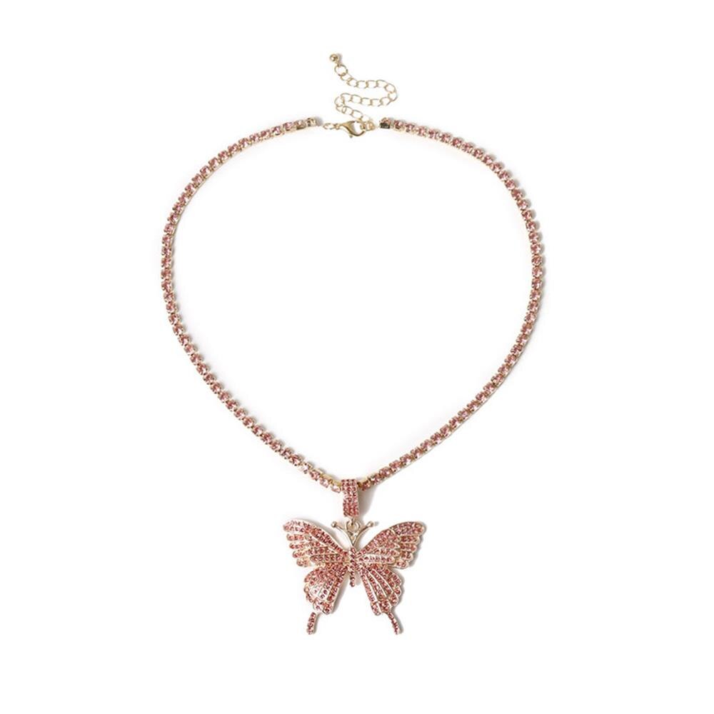 1pc Punk bijoux or argent couleur cadenas pendentif collier en acier inoxydable Rolo câble chaîne collier: pink