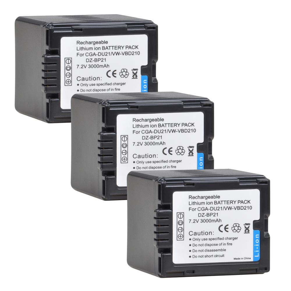 BatmaxCGA-DU21 VW-VBD210 3000mAh Battery for Panasonic CGR-DU06 DU07 NV-GS10 CGA-DU12 CGA-DU14 CGA-DU21 GS100K GS17E PV-GS65: 3 battery