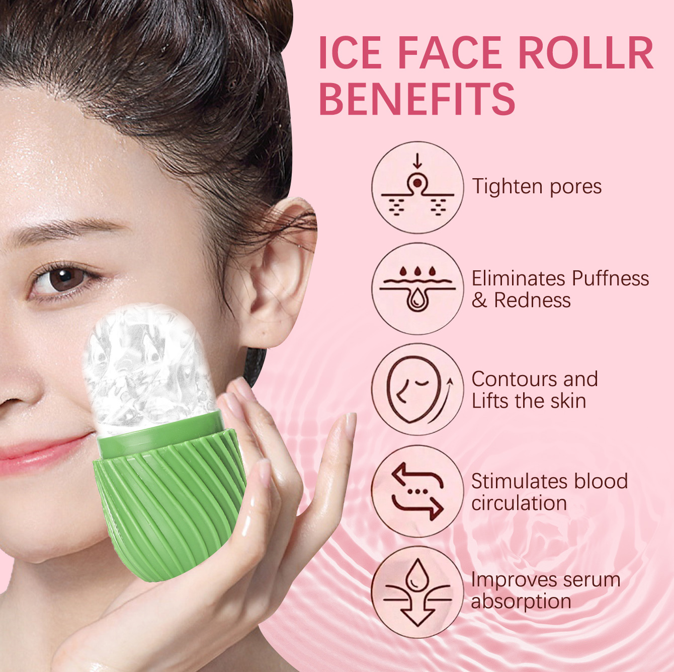 Rodillo Facial de hielo, cubo de hielo, masaje de belleza, molde de hielo de silicona para hinchazón de ojos, rodillo Facial de hielo, reduce los poros