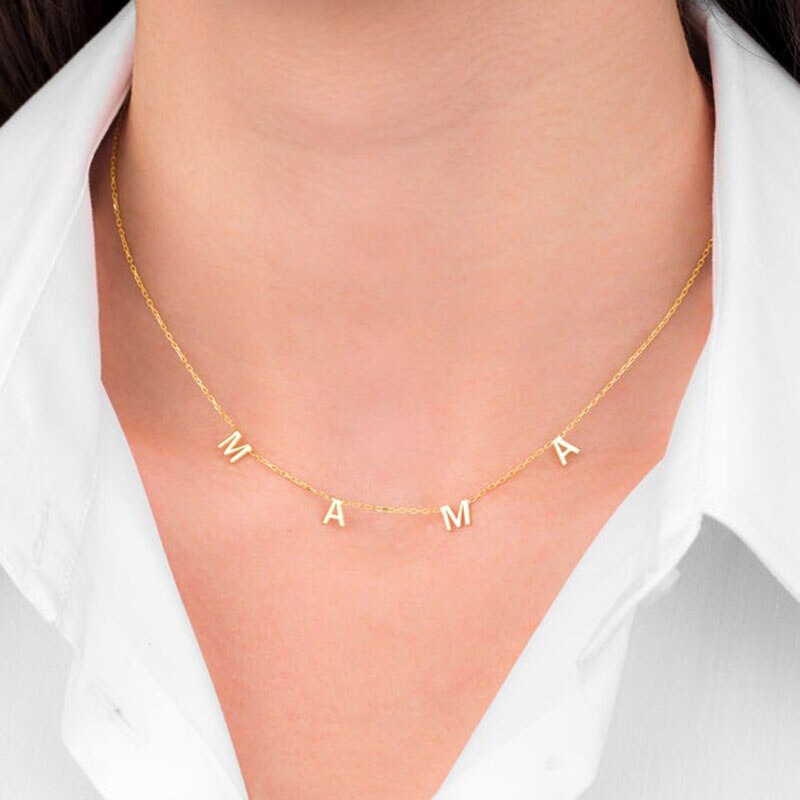 Collares minimalistas con letras de MAMA para mujer, joyería con placa con nombre, collares con iniciales de oro rosa de acero inoxidable, para el día de la madre