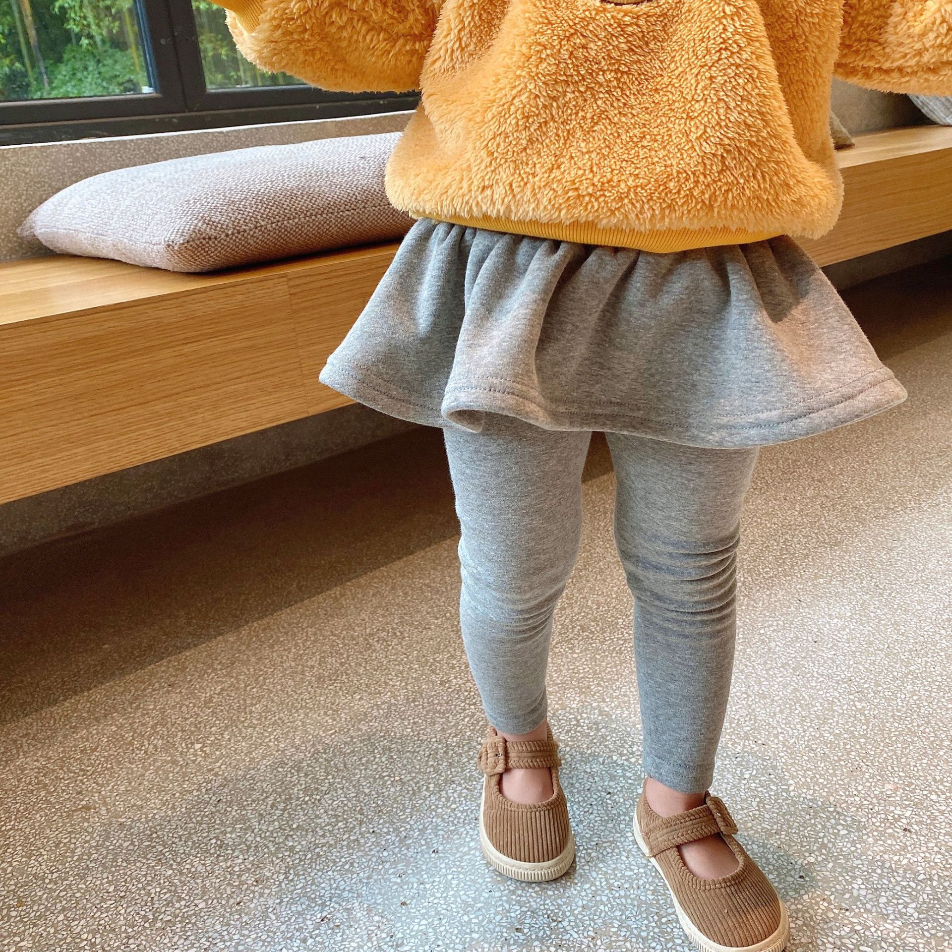Lämpimät lasten tytöt culottes leggingsit röyhelöillä tutu hame housut housuhame talvi syksy 1-6y lasten vaatteet: 159 harmaa / 24m