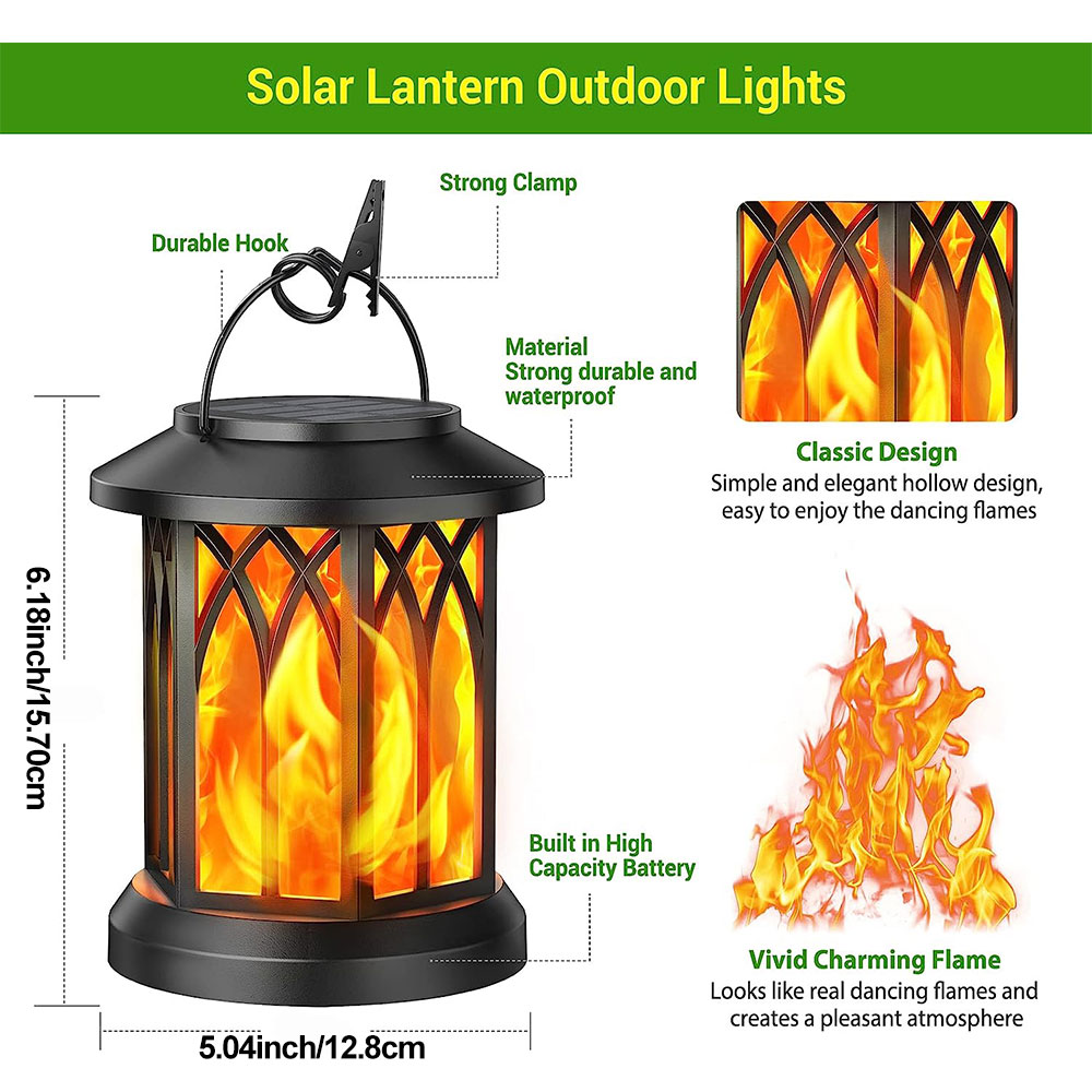 Solcellelampe Have - Flakkende Flamme - Vandtæt - Solcelledrevet Havespots - Udendørs Dekoration