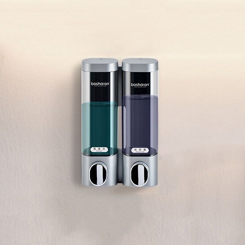 Wall-mounted Liquid Soap Dispensers Touch Bathroom Shampoo Dispenser For Shower Body Wash Kitchen Hand Sanatizer Container: silver 2 grid