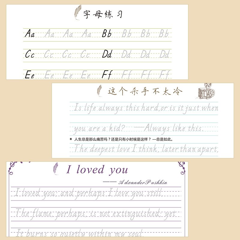 3 pcs/set English Copybook Italian Font Handwritten Print Adult Practice Copybook Students Copy Hard Pen Calligraphy For Kids