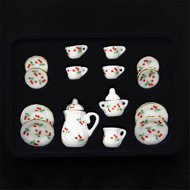 1:12 miniatur 15 stücke Porzellan Tee Tasse Set Chintz Blume Küche Geschirr Puppenhaus Möbel Spielzeug Für Kinder 19 Muster: SC0018