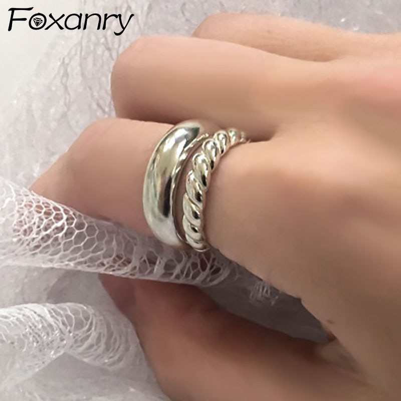 Foxanry anelli in argento Sterling 925 moda semplice torsione multistrato geometrico francia placcato oro regali per gioielli da festa per donne