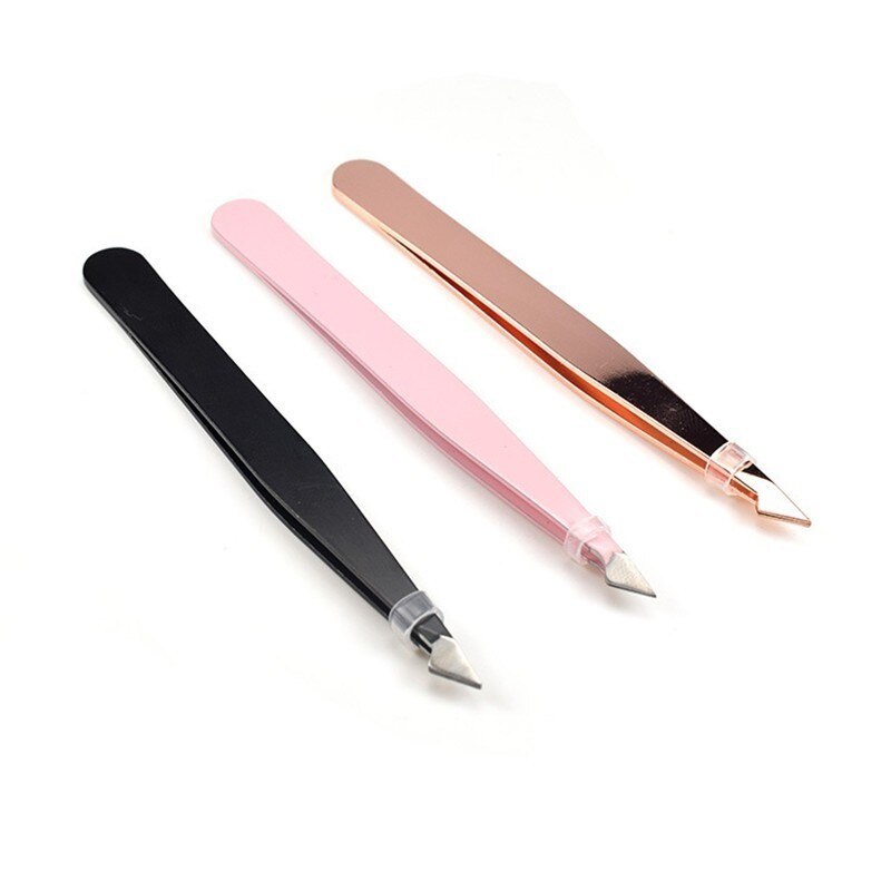 Angled Slanted Eyebrow Tweezers Stainless Steel Face Hair Removal Eye Brow Trimmer Eyelash Clip Cosmetic Makeup Tool