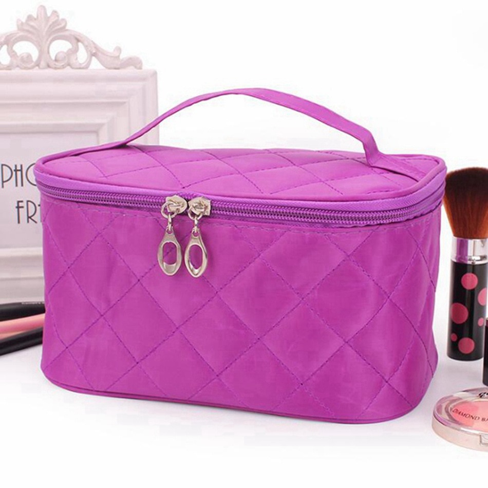 Kvinder rejser kosmetiktasker diamantgitter lynlås mænd makeuptasker arrangør skønhed toilettaske badevask makeup kits etui