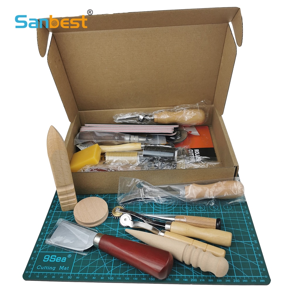 Sanbest Professionele Leer Hobbygereedschappen Kit Hand Naaien Stiksels Punch Carving Werk Gat Zadel Groover Set Accessoires Diy