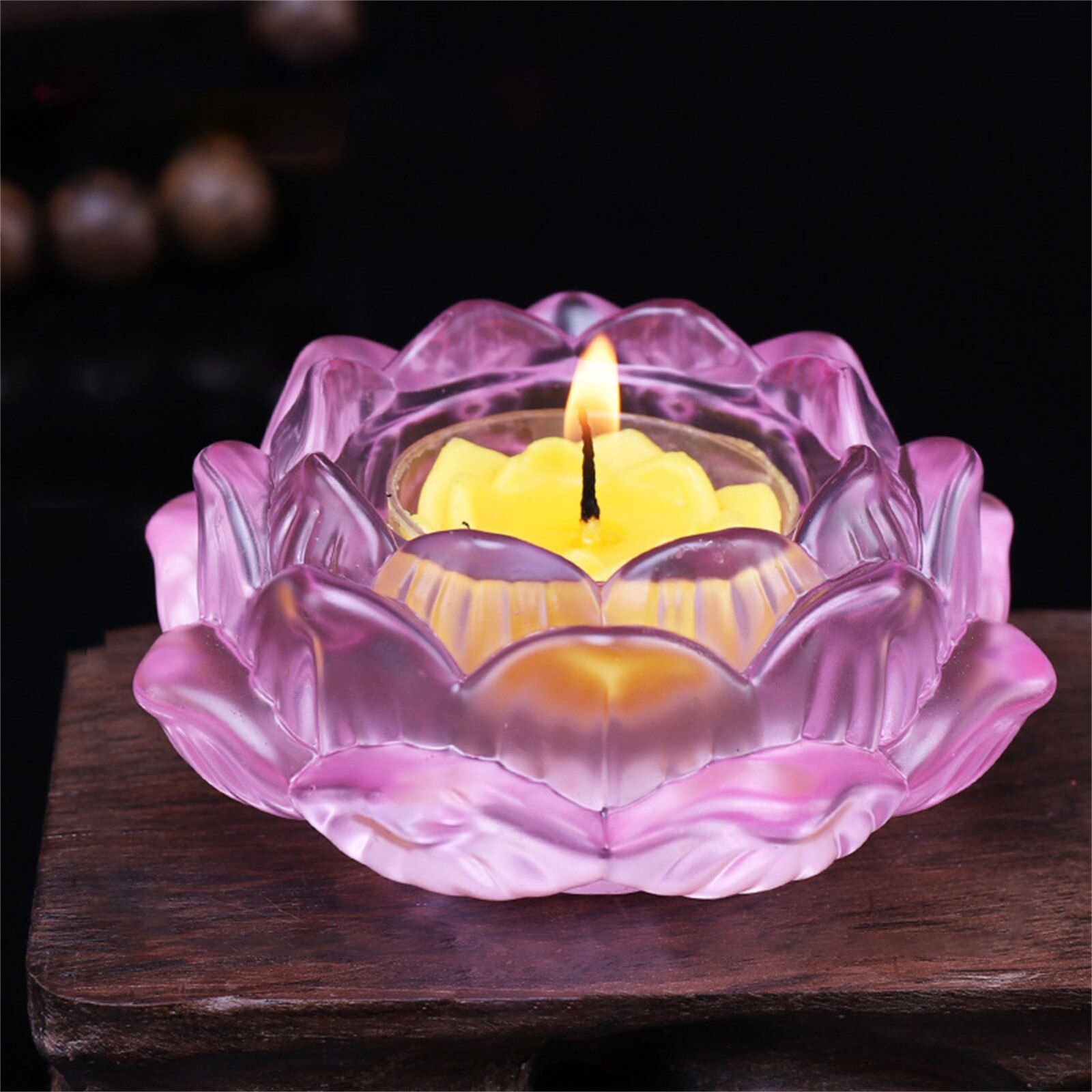 45#Crystal Glass Lotus Flower Candle Tea Light Holder Buddhist Candlestick Wedding Bar Party Valentine's Day Decor: Green 