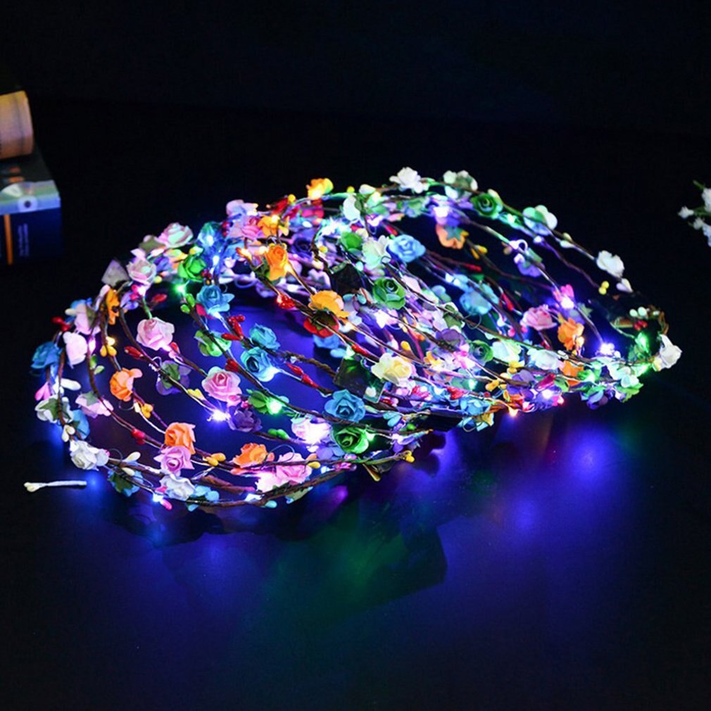 Led glödande krans blomma krona hårband bröllop blomkrans festival blomma huvudbonad hår accessoar festival