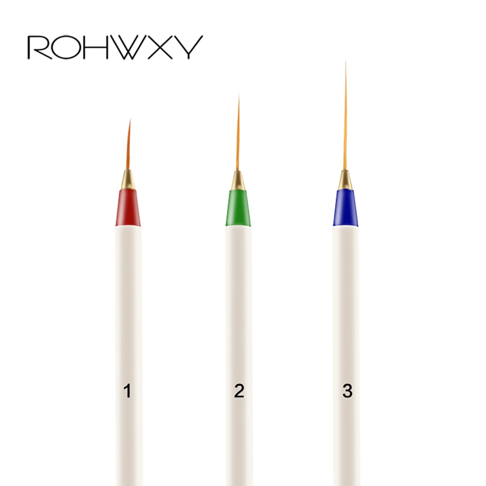 Rohwxy 3 stk/sæt nail art børster akryl fransk maleri pensel blomst striber linjer liner gør det selv tegne pen manicure værktøjer
