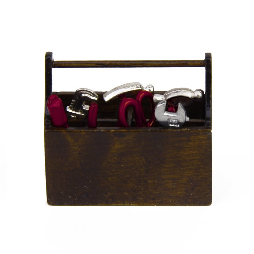 1/12 Dollhouse Miniature Wooden Box with Metal Tool Set