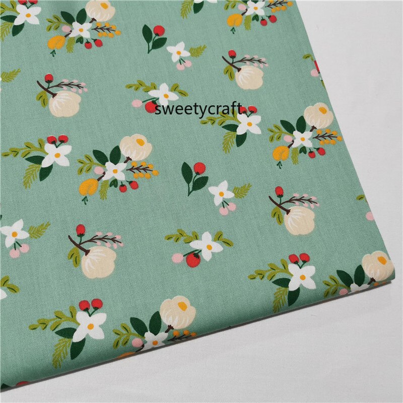 Tela de sarga de algodón con hojas verdes, tejido acolchado de 160x50cm por medio metro para costura DIY de sábanas de cama
