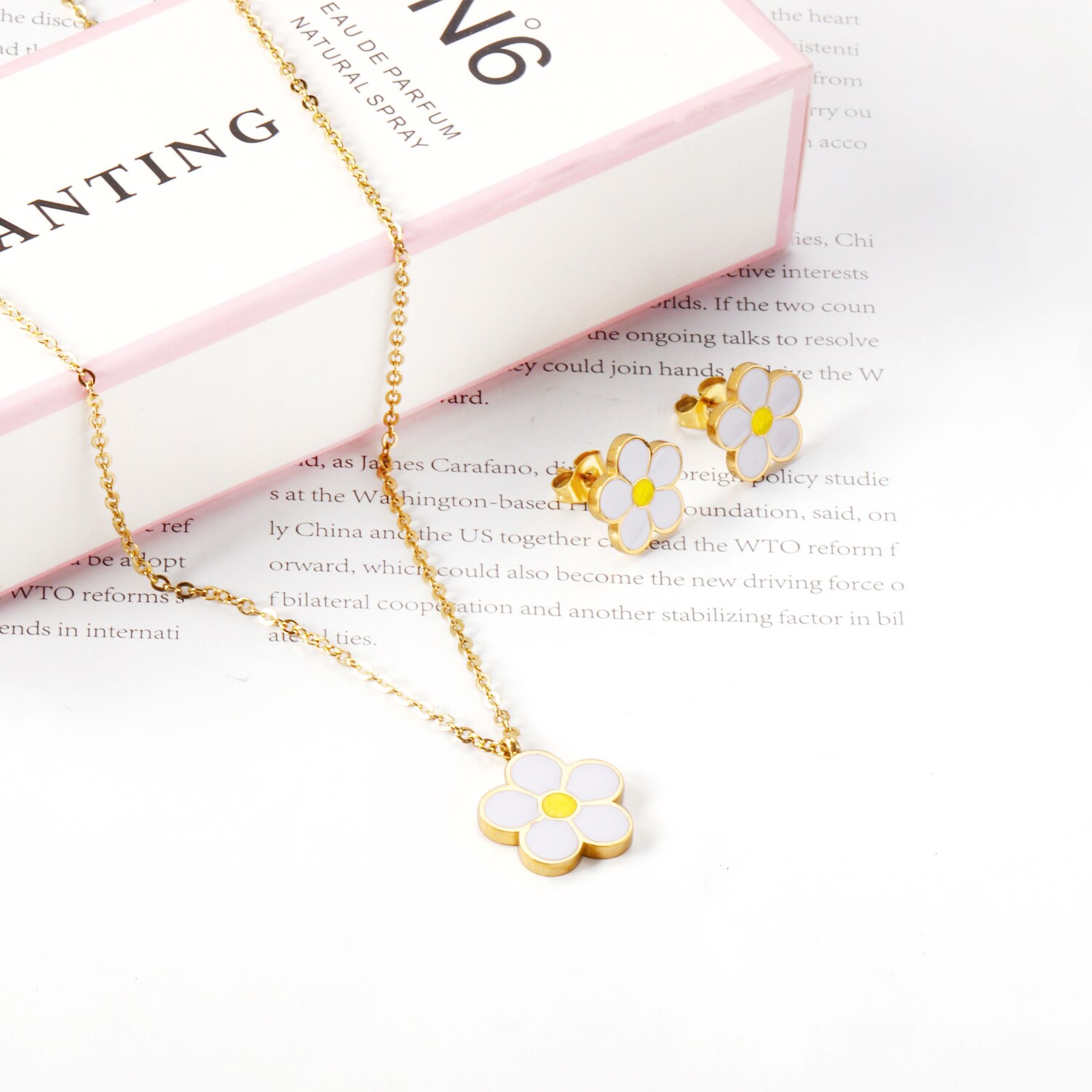 LUXUKISSKIDS collana con ciondolo in fiore di pesco in stile coreano orecchini per donna a forma di fiore set di gioielli per feste bijoux femme