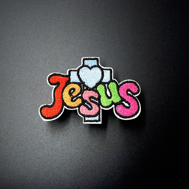 JEZUS Size: 4.0x6.0 cm Geborduurde Patch voor Kleding Ijzer op Naaien Applique Leuke Stof Kleding Schoenen Tassen DIY Decoratie Patches