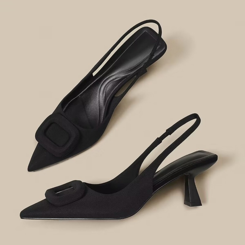 Mærke kvinde slingback sko forår damer høje hæle mellemhæl spids tå slip-on sandal mules