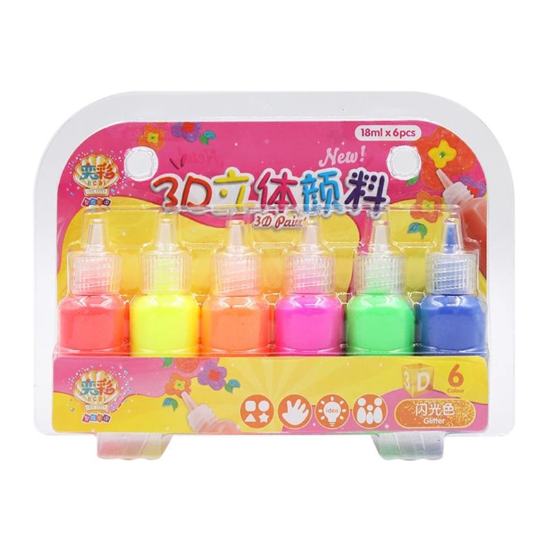 6 Colors Kids 3D Acrylic Paint Pigment Set for Children Graffiti DIY Painting Drawing Tools Art Supplies: 3