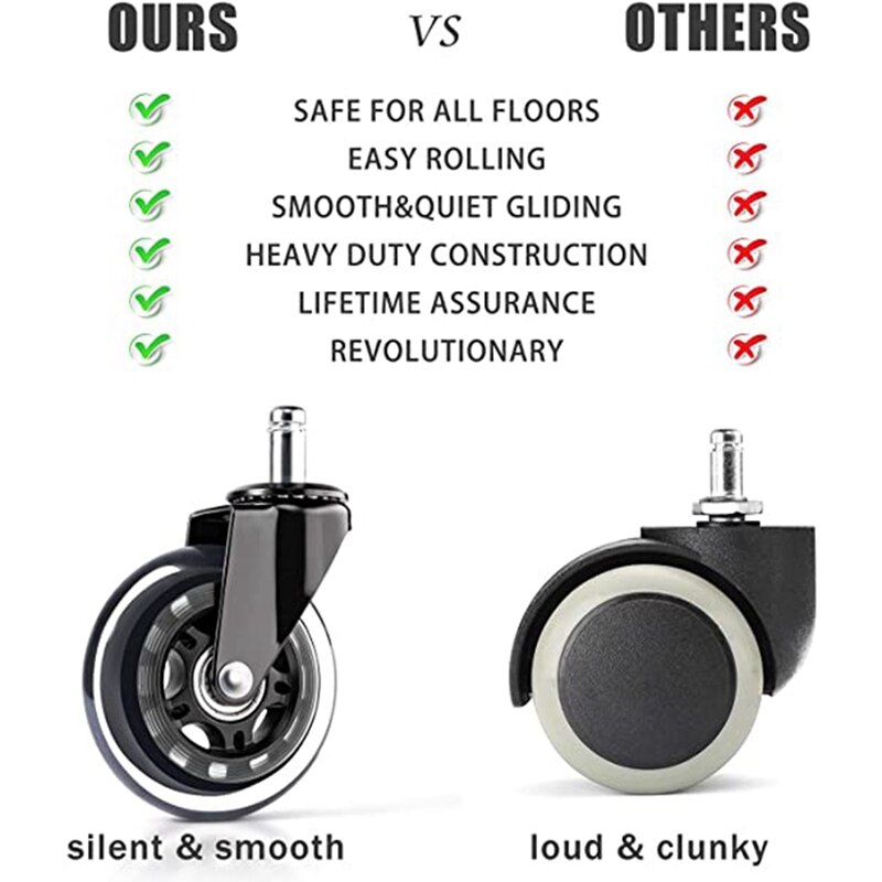 Office Chair Casters 5-Piece Set Replacement Rubber Chair Casters for Hardwood Floors and Carpets,Quietly-Universal Fit