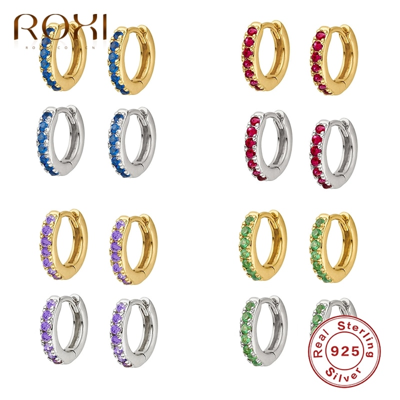 ROXI-Pendientes de aro con cristales redondos para mujer y niña, aretes inusuales, de cartílago, de plata de ley 925