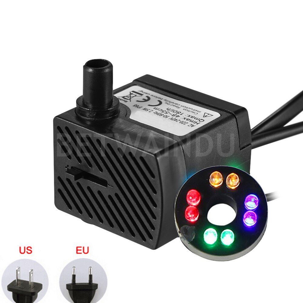2.5W/4W/7W/12W/15W Aquarium Water Pump 220V/110V with LED Lights Submersible Pump Flow Adjustable EU/US Plug