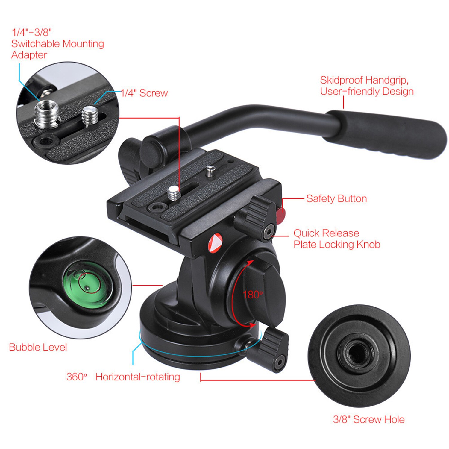 Hydraulic Tripod Head Smooth Damping Gimbal Handle Mount Video Head For Tripod Monopod Holder Stand SLR DSLR