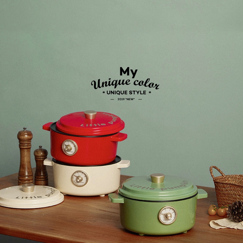 220V Small Pumpkin Electric Wok Home Multi-function Dormitory Small Electric Cooker Cooking Rice Cooking One Pot Electric Cooker