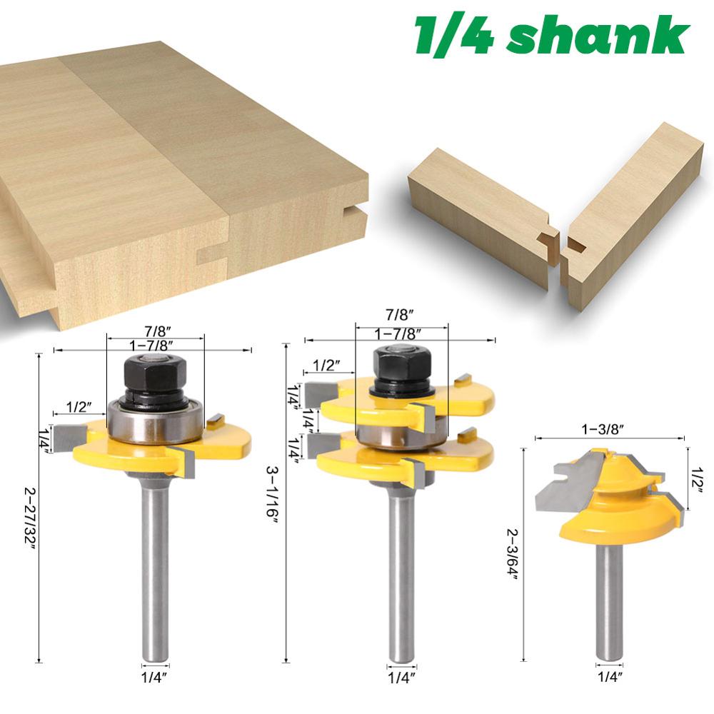 3 pc 6mm 1/4 Shank Tongue &amp; Groove Joint Assembly Router Bit 1Pc 45 Degree Lock Miter Route bit woodworking tools: 3PCS 6.35mm shank