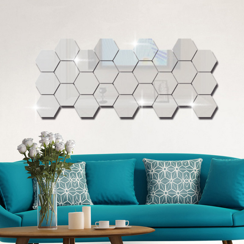 Neue Heiße 12Stck 3D Hexagon Acryl Spiegel Zauberstab Aufkleber DIY Kunst Zauberstab Dekor Aufkleber Wohnzimmer Gespiegelt Dekorative Aufkleber
