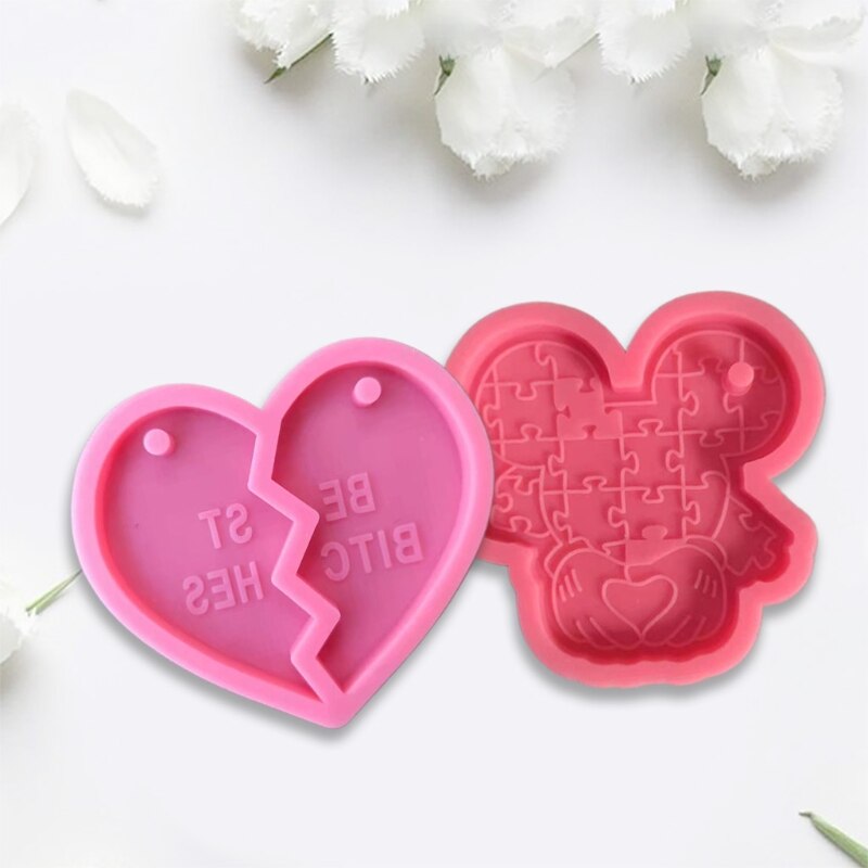 Handmade Love Heart Shape Keychain Casting Silicone Mould Key Chain Epoxy Resin Mold DIY Crafts Making Tool