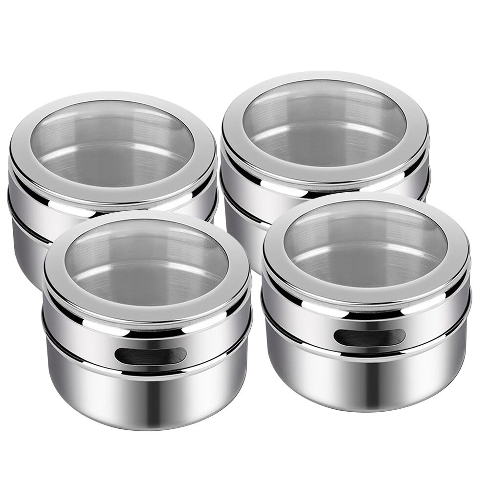 3/6/9pcs Magnetic Spice Jars Container Set With Labels Stainless Steel Oil Bottle Pepper Spice Rack Kitchen Organizer Containers: 4pcs