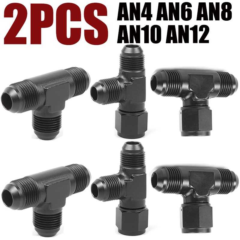 2x an4 an6 an8 an10 an12 universelle t-koblinger til slange i aluminium, hann-hann, hunn-t-kobling på sidegjengeadapter