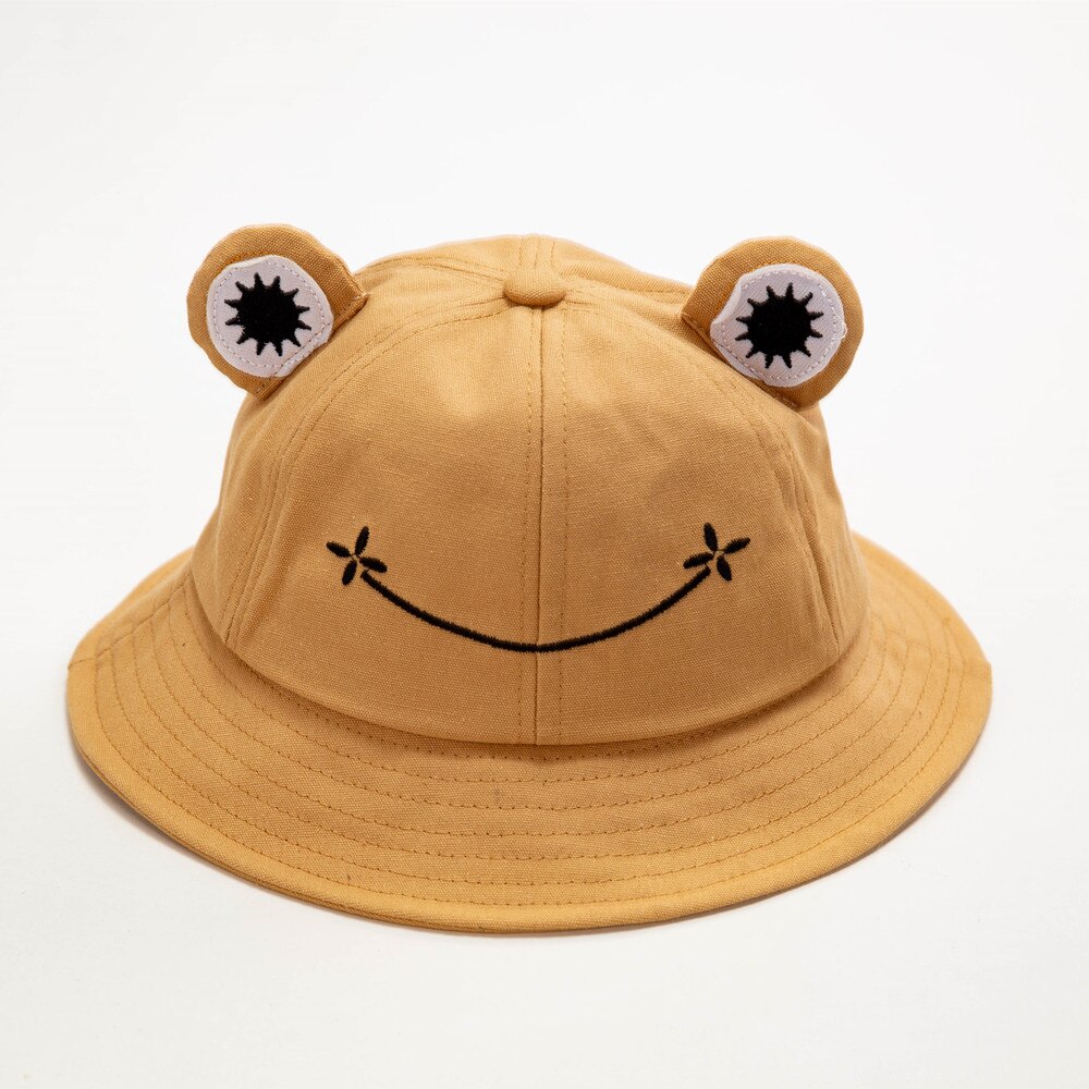 Cute Frog Hat Letter Bucket Hats Women Cover Fisherman Cap Hat for Adult Women Sunscreen Summer Outing Hat: Khaki / L