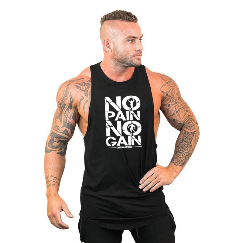 Vest Casual Fitness Stringer Spier Workout Katoen Gym Tank Tops Mannen Mouwloze Mode Bodybuilding Kleding Hemd: Black / M