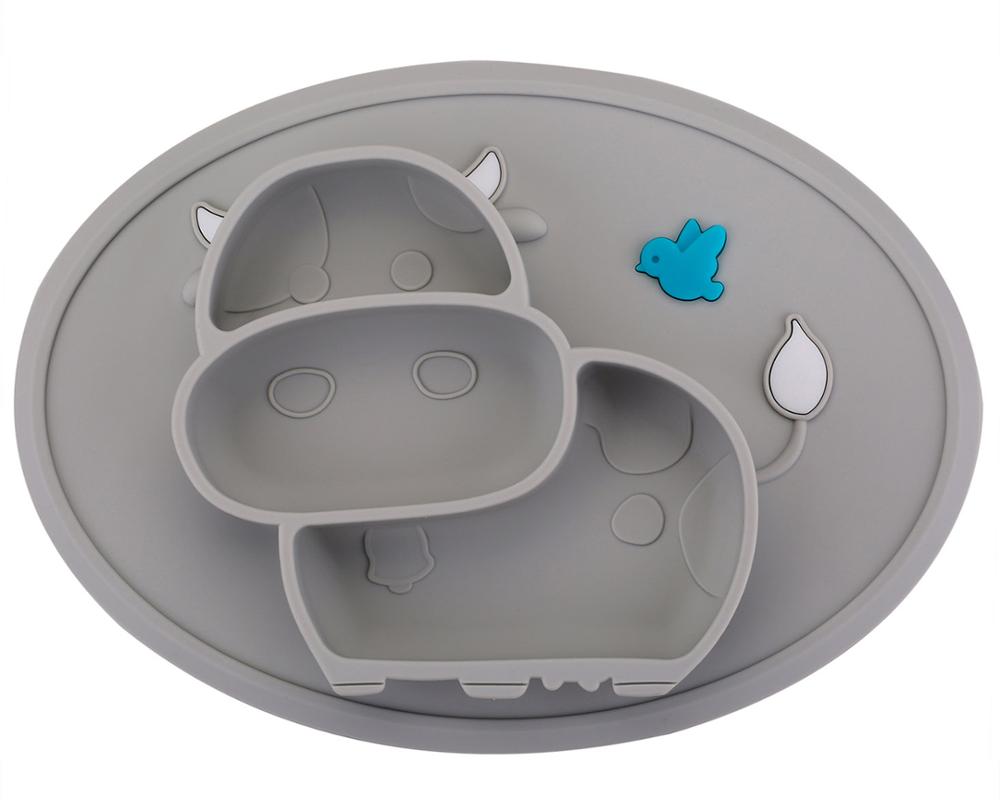 Qshare – assiette en Silicone pour bébé, vaisselle, récipient d&#39;alimentation pour enfants, napperon, plats pour nourrissons, bol d&#39;aspiration: Gray