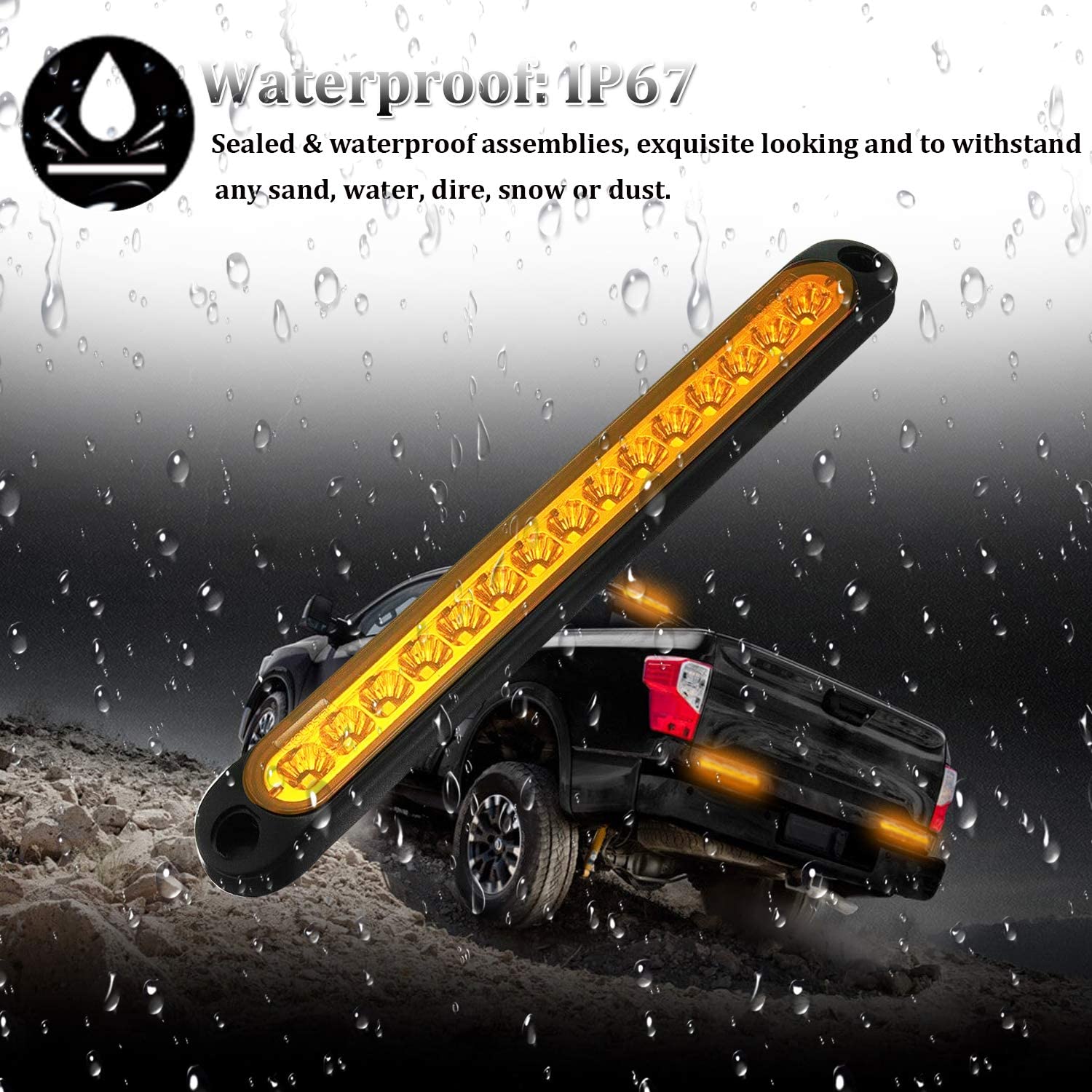 Fuleem 2 stk. rav 15 led trailer identifikationslys led blinklys baglygte bar strip lastbil bageste markeringslys 12v 24v
