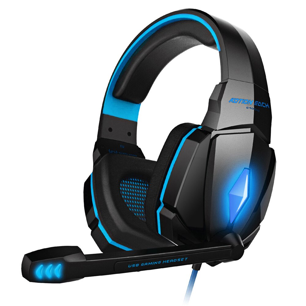 KOTION EACH G2000/G9000, auriculares de juego de graves profundos equipo estéreo, auriculares con micrófono, luz LED, PC, Gamer: G4000 black and blue
