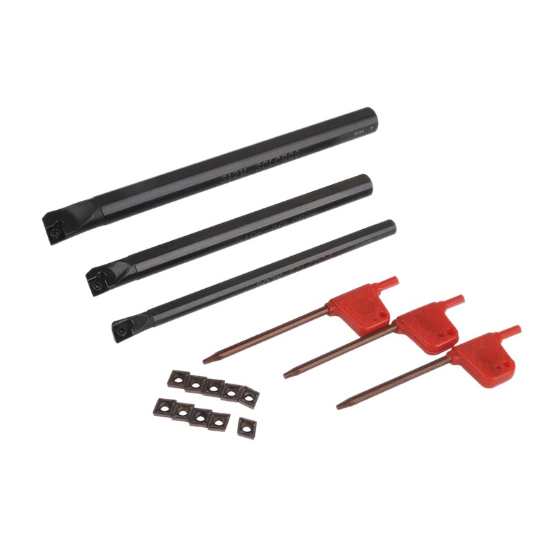 Cnc Tool Bar Set 10 Ccmt0602 Carbide Inserts + 3 Sclcr Boring Tool Holders With 3 Wrenches For Lathe Turning