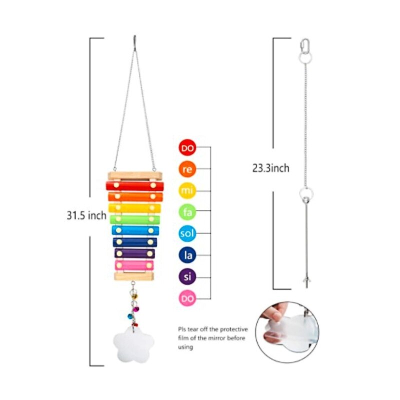 3 Stks/set Kip Speelgoed Xylofoon Met 8 Rijen Metalen Toetsen Spiegel Groente Opknoping Feeder Voor Hens Papegaaien Vogel Benodigdheden