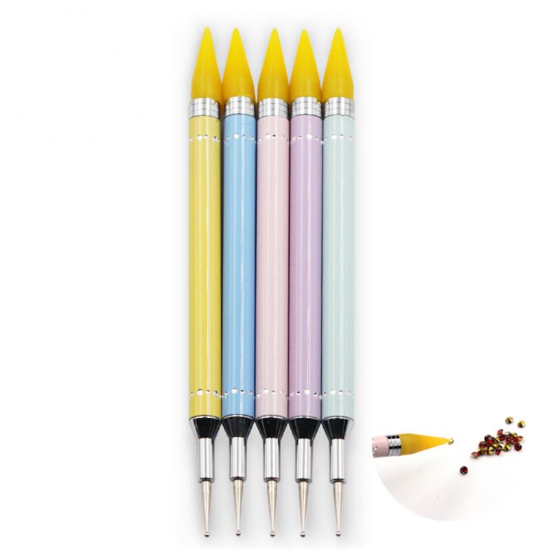 1 Uds pluma punteada de cera Dual-lápices de Picker herramientas de uñas de acero Rhinestone mango arte de uñas puntear uñas de arte y herramientas