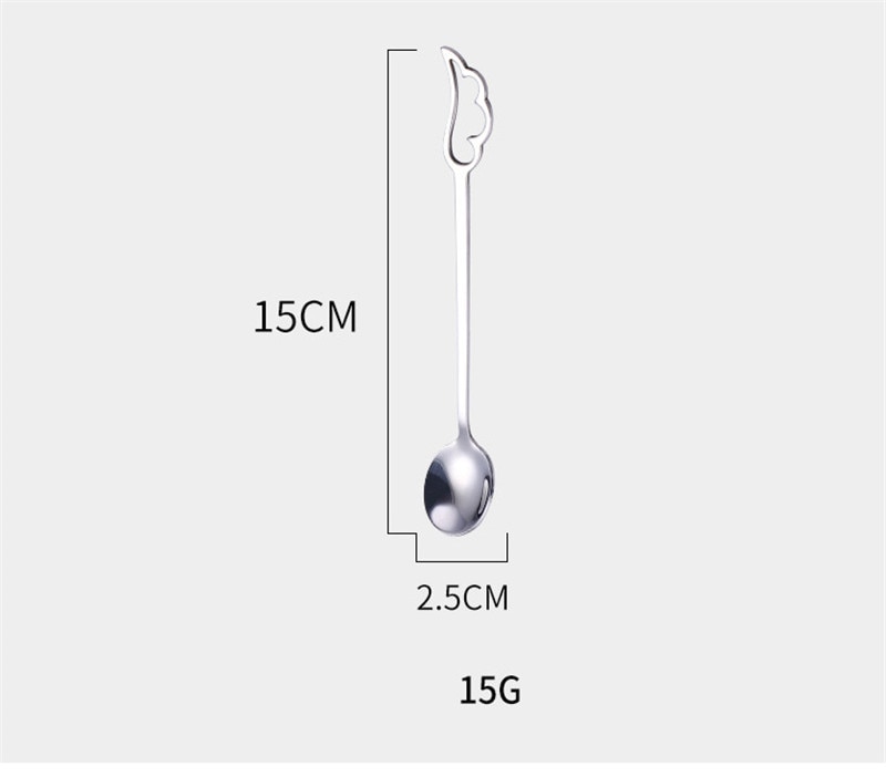 Stainless Steel Spoons Lovely Wing Shape Coffee Cup Spoon Ice Cream Dessert Teaspoon Hanging Scoop Tableware 15cm，1PC
