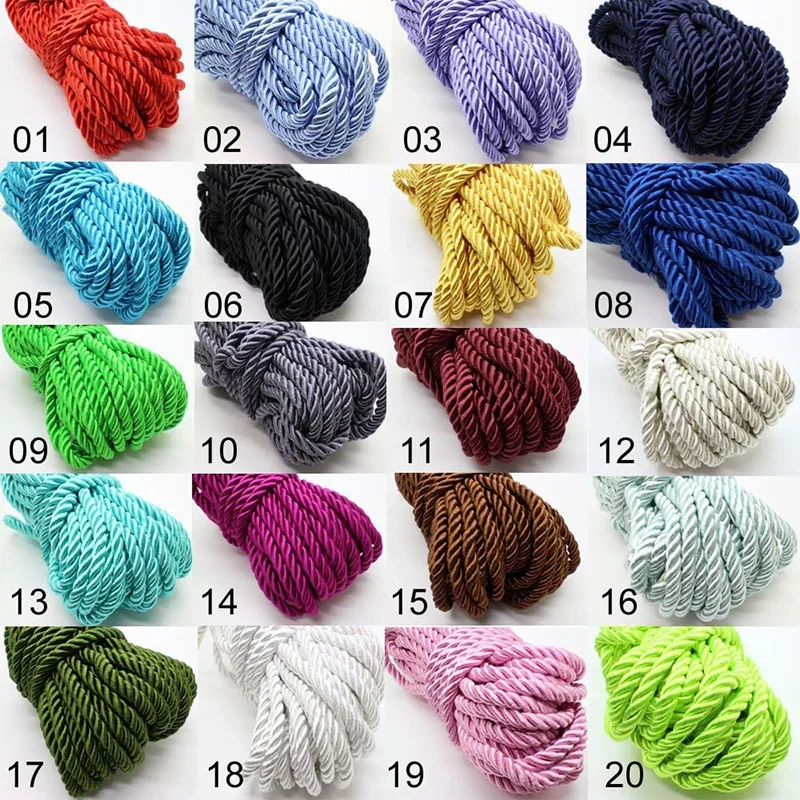 Corde en soie tressée à 3 plis de 5/10M, corde torsadée de 5mm, cordon torsadé en Polyester, garniture tressée, corde torsadée pour décoration artisanale de bricolage