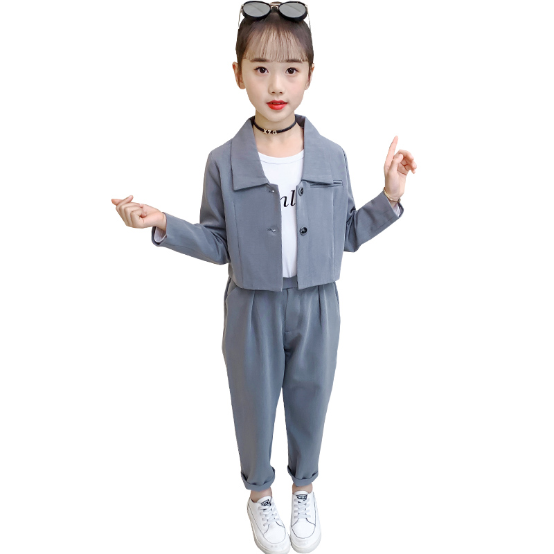 Kids Suit for Girls Formal Pant Suits for Teenagers 2PCS Blazer Set Brand Plaid Children Blazer 4 5 7 9 11 13T Wedding