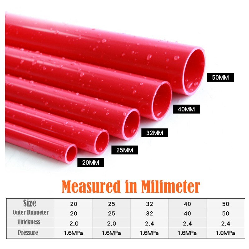 2pcs 50cm O.D 20~50mm Red UPVC Pipe Aquarium Water Supply Pipe Irrigation Fish Tank PVC Pipe Drainpipe Water Tube